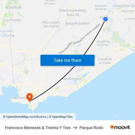 Francisco Menezes & Treinta Y Tres to Parque Rodó map
