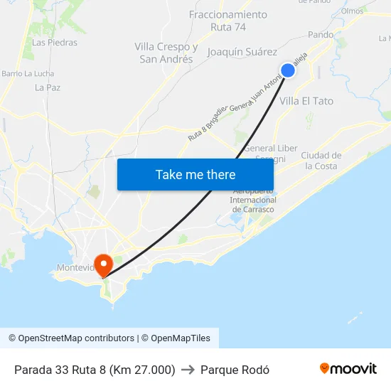 Parada 33 Ruta 8 (Km 27.000) to Parque Rodó map