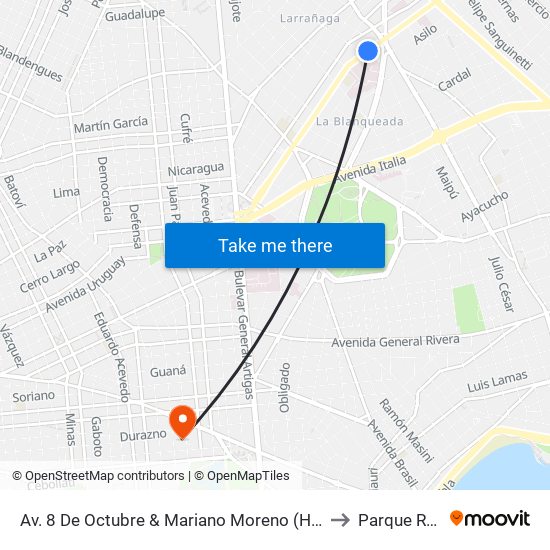 Av. 8 De Octubre & Mariano Moreno (H. Militar) to Parque Rodó map