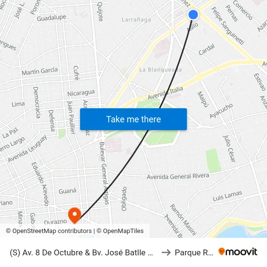 (S) Av. 8 De Octubre & Bv. José Batlle Y Ordóñez to Parque Rodó map