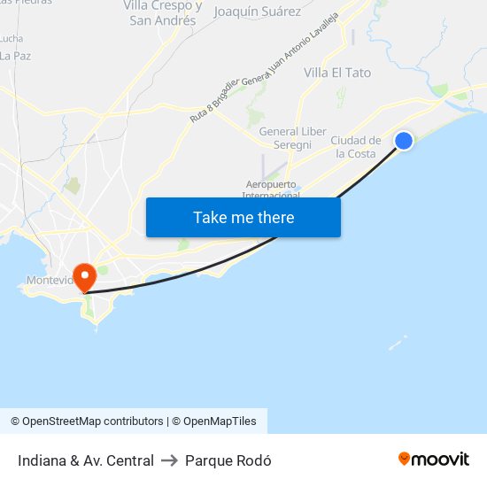 Indiana & Av. Central to Parque Rodó map