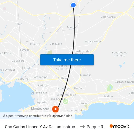Cno Carlos Linneo Y Av De Las Instrucciones to Parque Rodó map