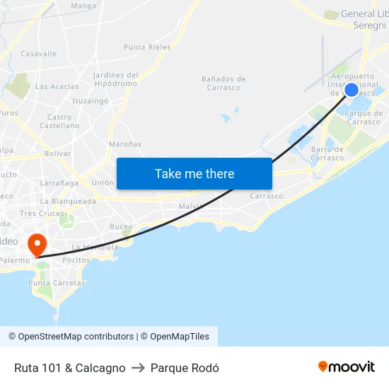 Ruta 101 & Calcagno to Parque Rodó map