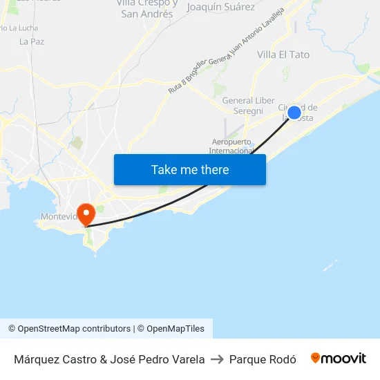 Márquez Castro & José Pedro Varela to Parque Rodó map