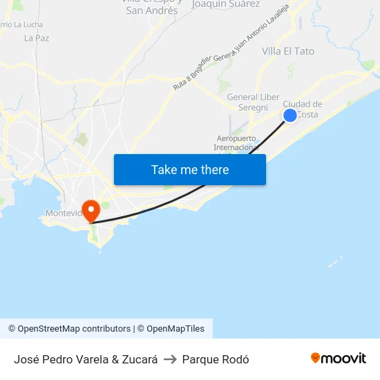 José Pedro Varela & Zucará to Parque Rodó map