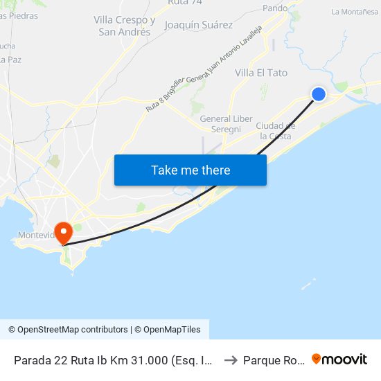 Parada 22 Ruta Ib Km 31.000 (Esq. Ibicuí) to Parque Rodó map