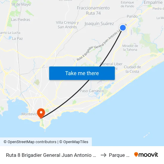 Ruta 8 Brigadier General Juan Antonio Lavalleja, 273 to Parque Rodó map