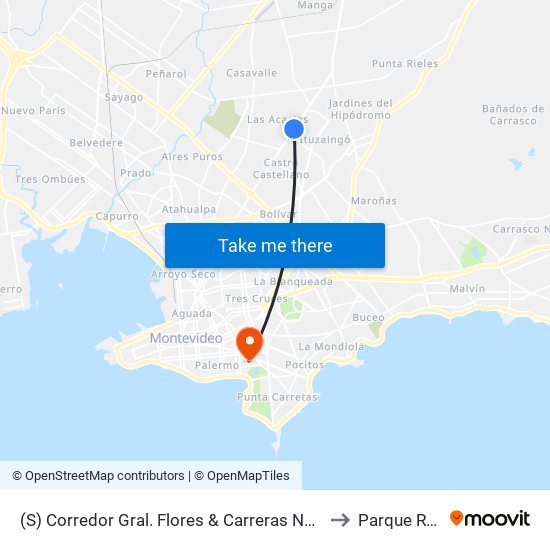 (S) Corredor Gral. Flores & Carreras Nacionales to Parque Rodó map