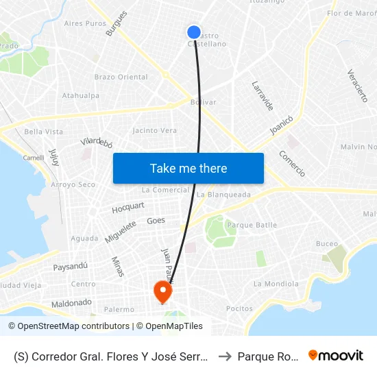 (S) Corredor Gral. Flores Y José Serrato to Parque Rodó map