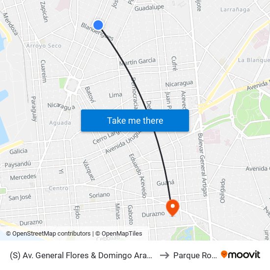 (S) Av. General Flores & Domingo Aramburú to Parque Rodó map