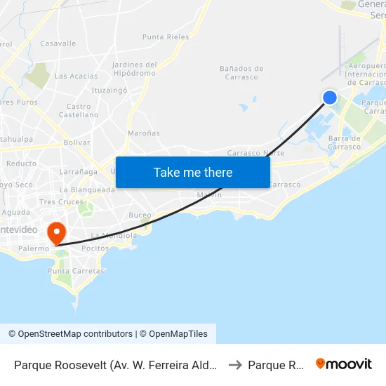 Parque Roosevelt (Av. W. Ferreira Aldunate) to Parque Rodó map