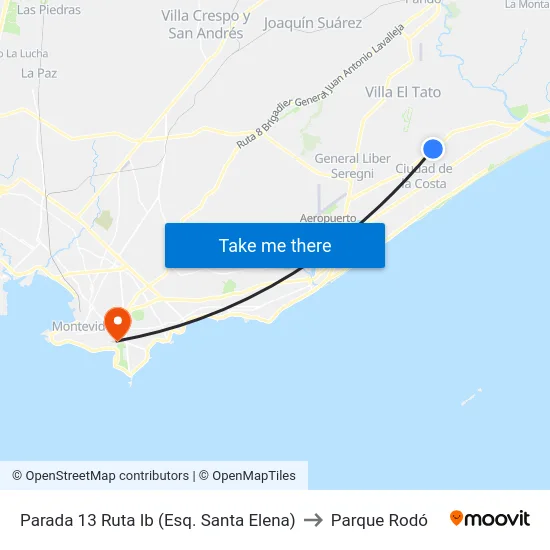 Parada 13 Ruta Ib (Esq. Santa Elena) to Parque Rodó map