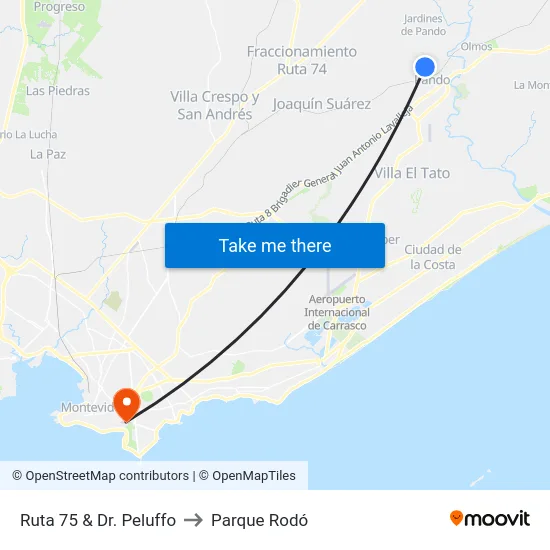 Ruta 75 & Dr. Peluffo to Parque Rodó map