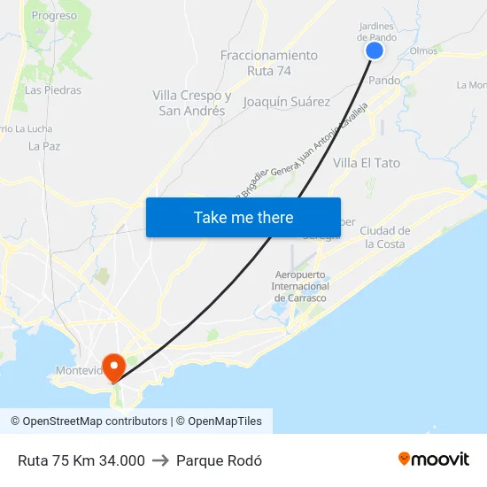 Ruta 75 Km 34.000 to Parque Rodó map