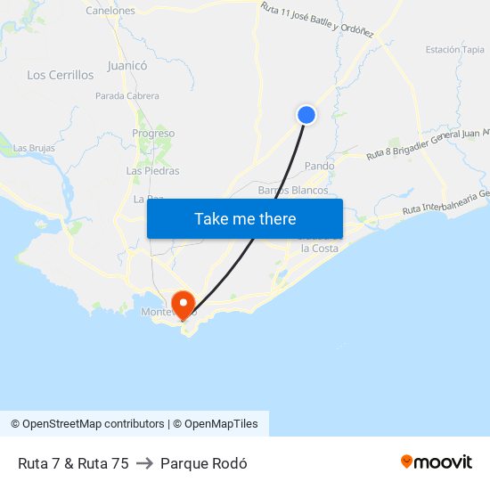 Ruta 7 & Ruta 75 to Parque Rodó map
