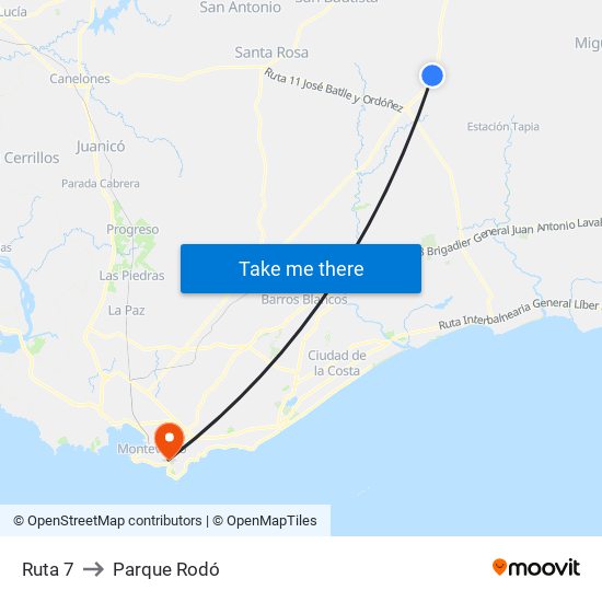 Ruta 7 to Parque Rodó map