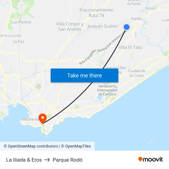 La Iliada & Eros to Parque Rodó map