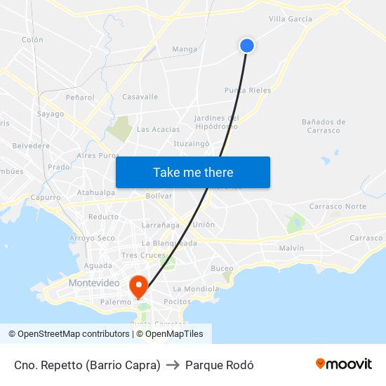 Cno. Repetto (Barrio Capra) to Parque Rodó map