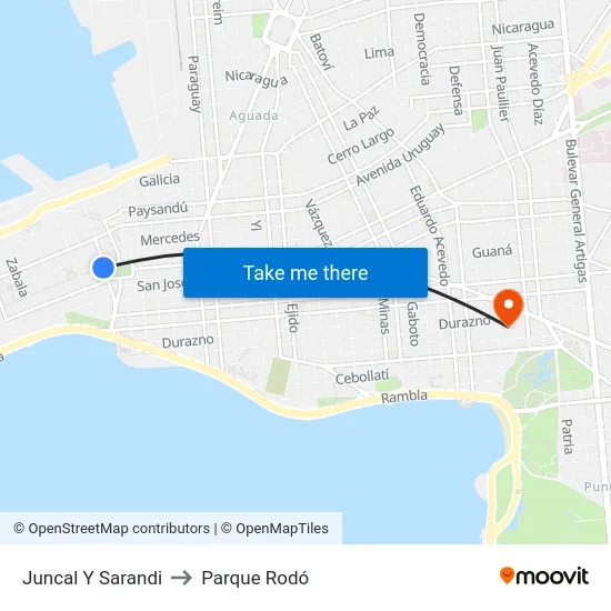 Juncal Y Sarandi to Parque Rodó map
