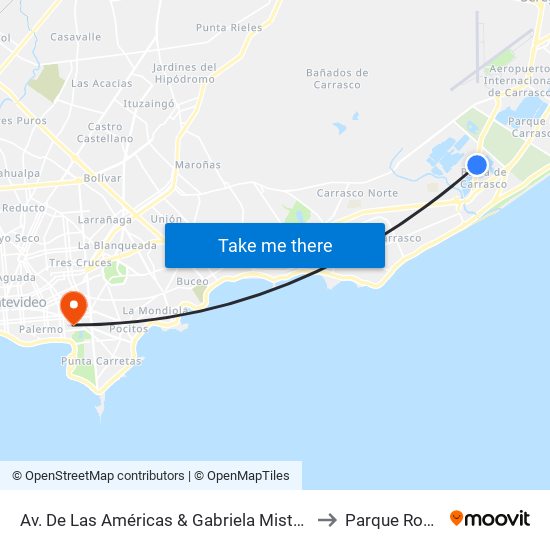 Av. De Las Américas & Gabriela Mistral to Parque Rodó map