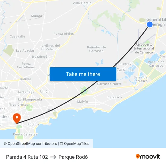 Parada 4 Ruta 102 to Parque Rodó map