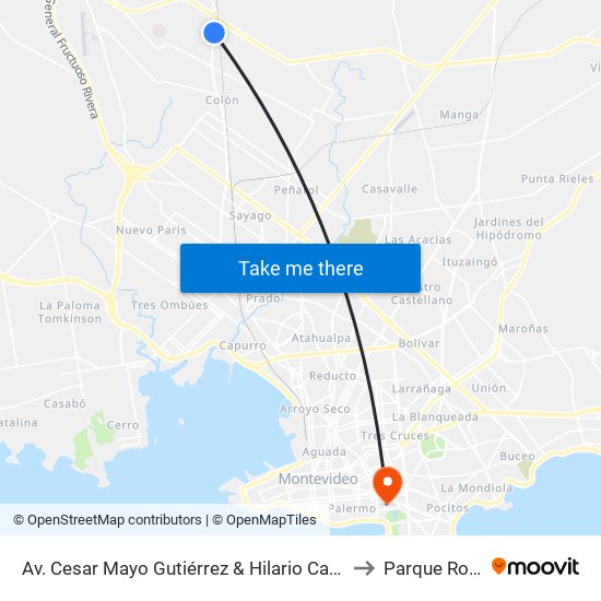 Av. Cesar Mayo Gutiérrez & Hilario Cabrera to Parque Rodó map