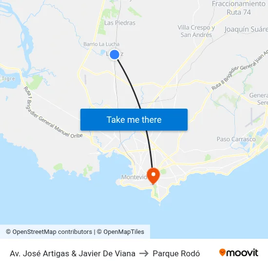 Av. José Artigas & Javier De Viana to Parque Rodó map