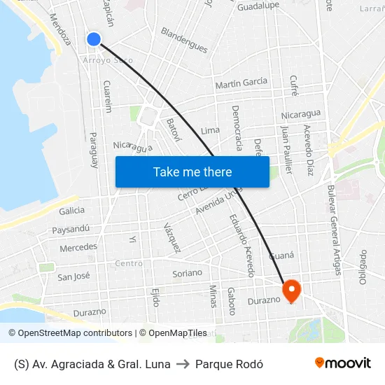 (S) Av. Agraciada & Gral. Luna to Parque Rodó map