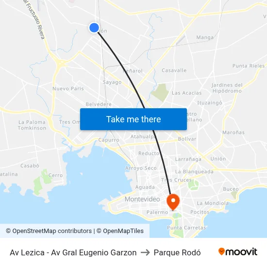Av Lezica - Av Gral Eugenio Garzon to Parque Rodó map