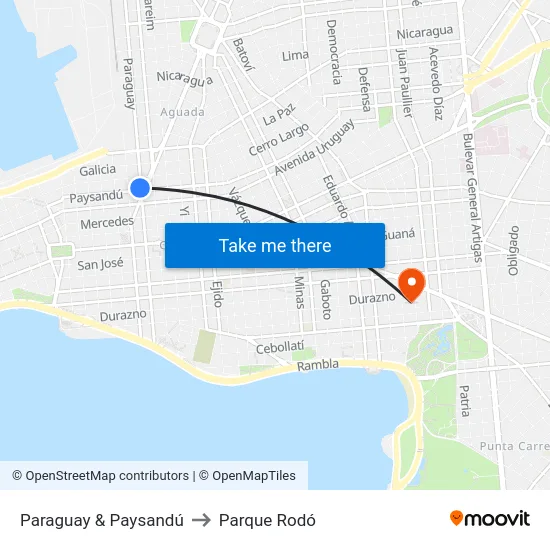 Paraguay & Paysandú to Parque Rodó map