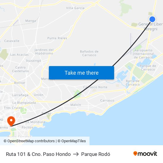 Ruta 101 & Cno. Paso Hondo to Parque Rodó map