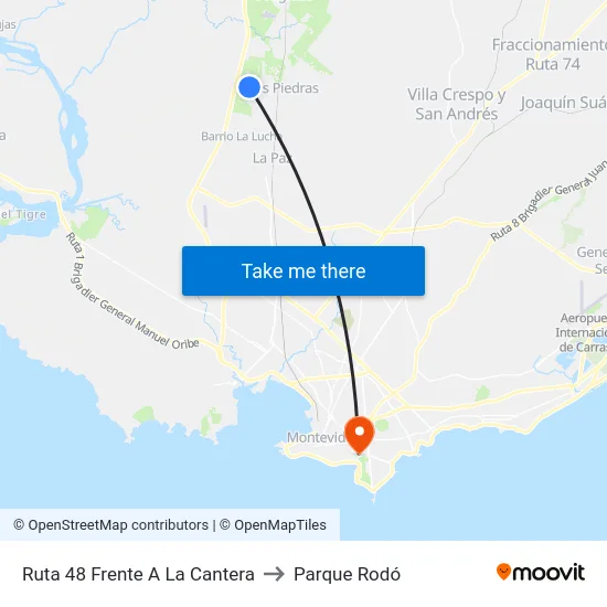 Ruta 48 Frente A La Cantera to Parque Rodó map