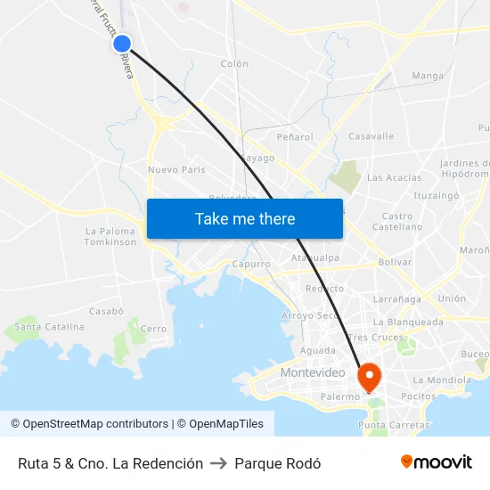 Ruta 5 & Cno. La Redención to Parque Rodó map