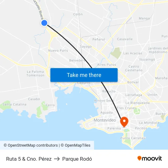 Ruta 5 & Cno. Pérez to Parque Rodó map