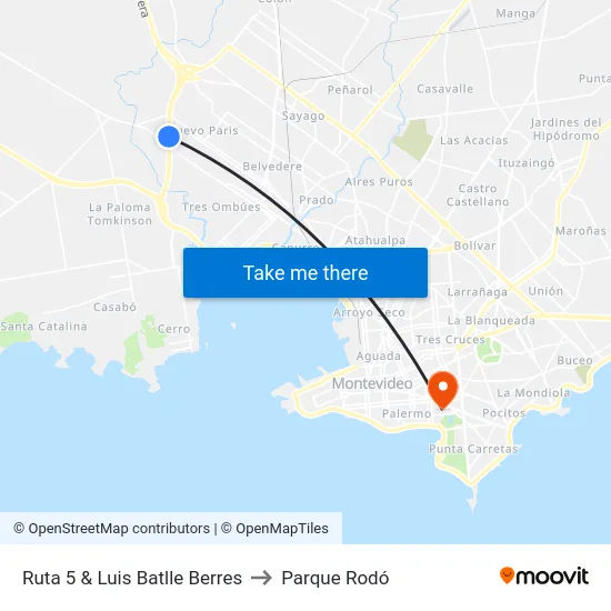 Ruta 5 & Luis Batlle Berres to Parque Rodó map