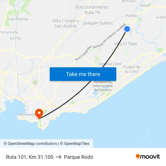 Ruta 101, Km 31.100 to Parque Rodó map