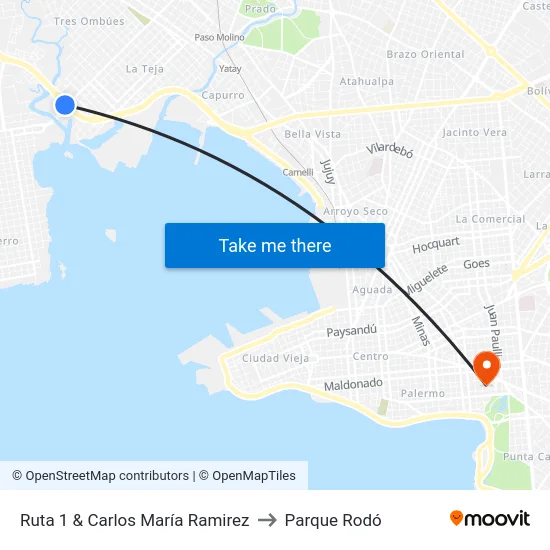 Ruta 1 & Carlos María Ramirez to Parque Rodó map