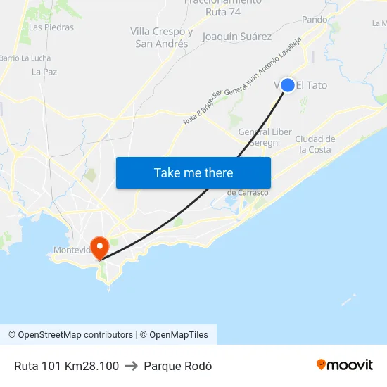 Ruta 101 Km28.100 to Parque Rodó map