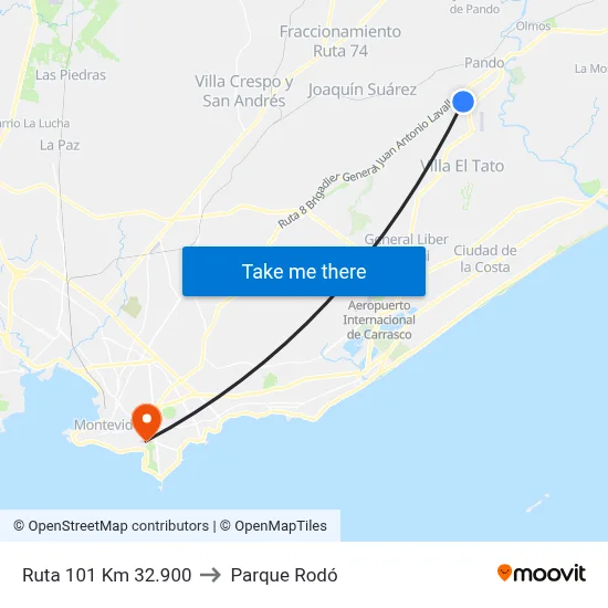 Ruta 101 Km 32.900 to Parque Rodó map