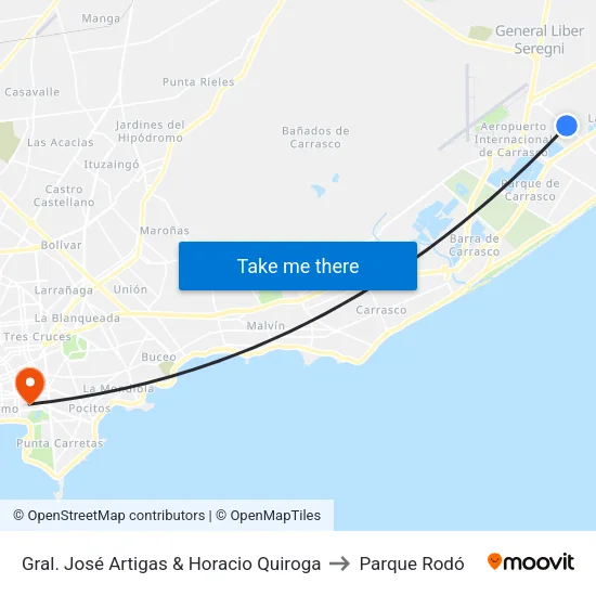 Gral. José Artigas & Horacio Quiroga to Parque Rodó map
