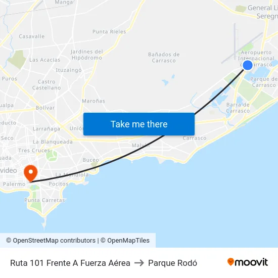 Ruta 101 Frente A Fuerza Aérea to Parque Rodó map