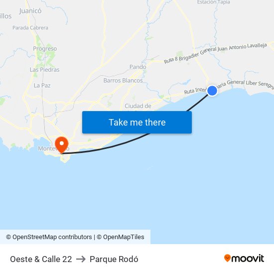 Oeste & Calle 22 to Parque Rodó map