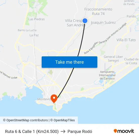 Ruta 6 & Calle 1 (Km24.500) to Parque Rodó map