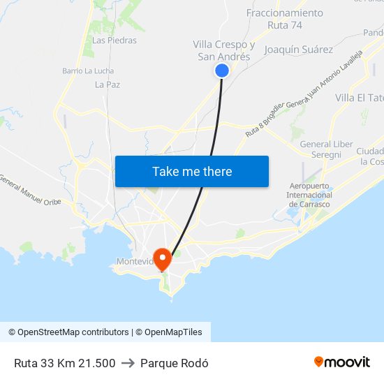 Ruta 33 Km 21.500 to Parque Rodó map