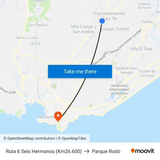 Ruta 6 Seis Hermanos (Km26.600) to Parque Rodó map