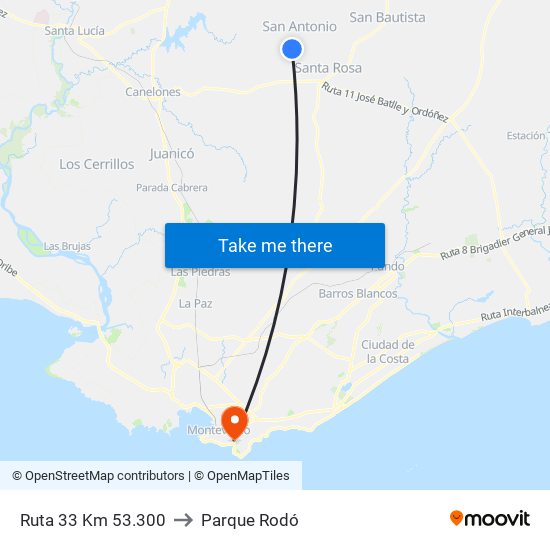 Ruta 33 Km 53.300 to Parque Rodó map