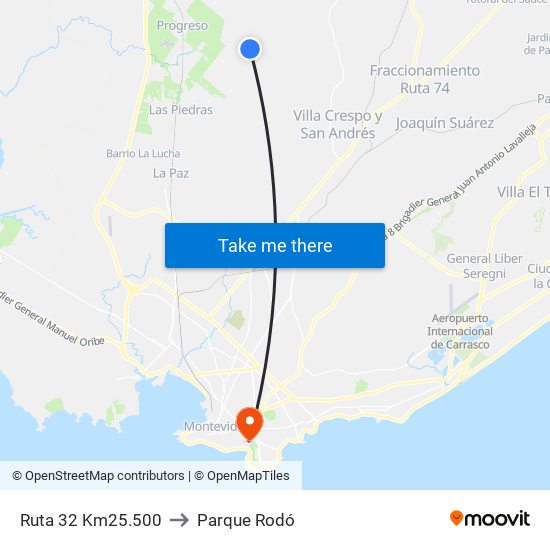 Ruta 32 Km25.500 to Parque Rodó map