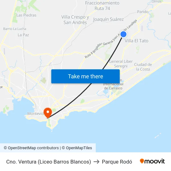 Cno. Ventura (Liceo Barros Blancos) to Parque Rodó map