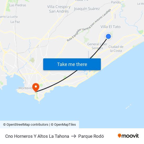 Cno Horneros Y Altos La Tahona to Parque Rodó map