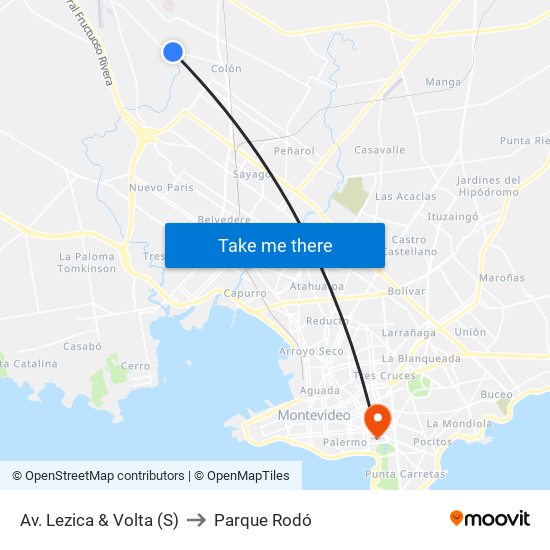 Av. Lezica & Volta  (S) to Parque Rodó map